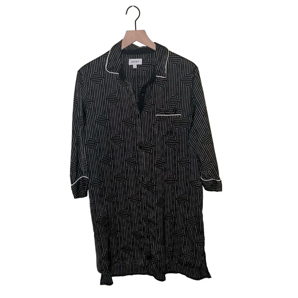 DKNY black and white pattern shirt dress M